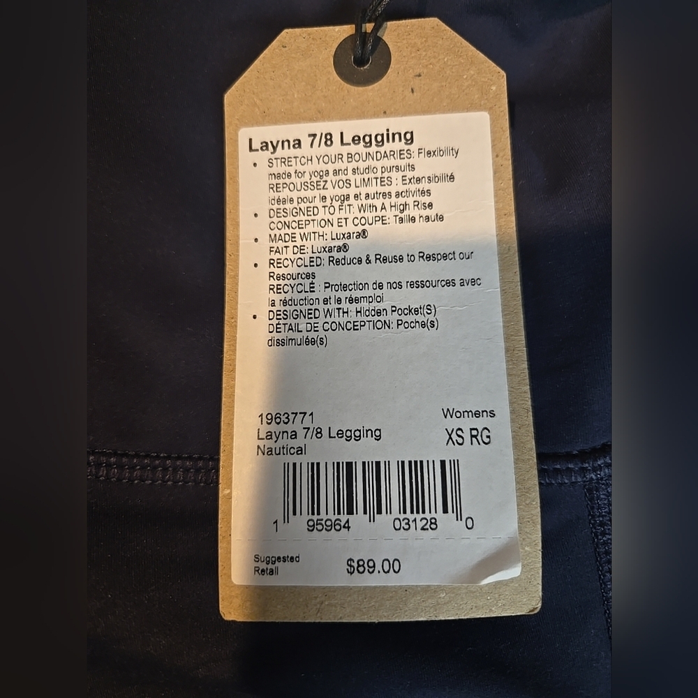 prAna Layna 7/8 Leggings Size XS Fits 0-2 Nautical Blue High Waist Stretch - Picture 7 of 9